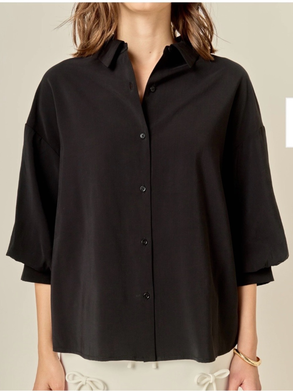 English Factory Black Boxy Button-Front Blouse